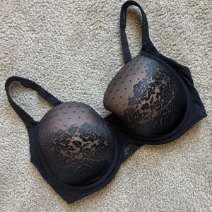 EUC Soma Stunning Support Push Up Bra Women 34F Black Lace Overlay Tan Underwire